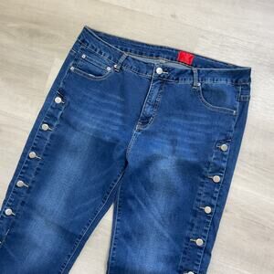 V Cristina Womens Jeans Button Down Dark Wash